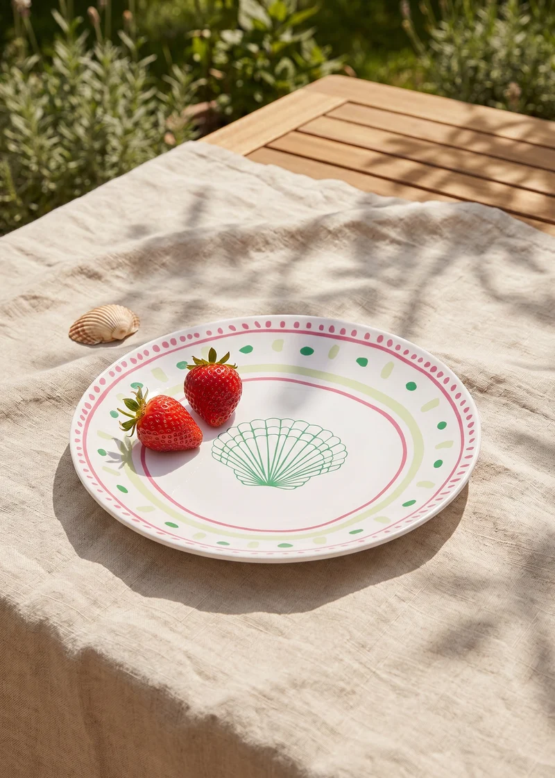 Ceramic plate with dots and seashell - 16 cm