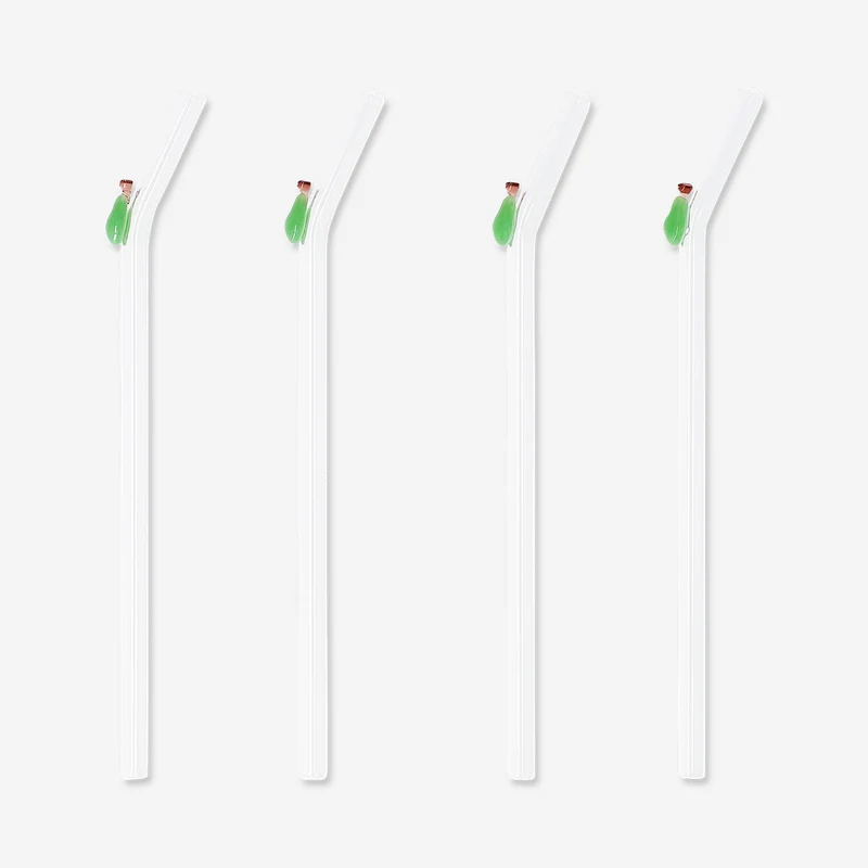 Green glass straws with pear decoration - 4 pcs Max temp.: 40 C