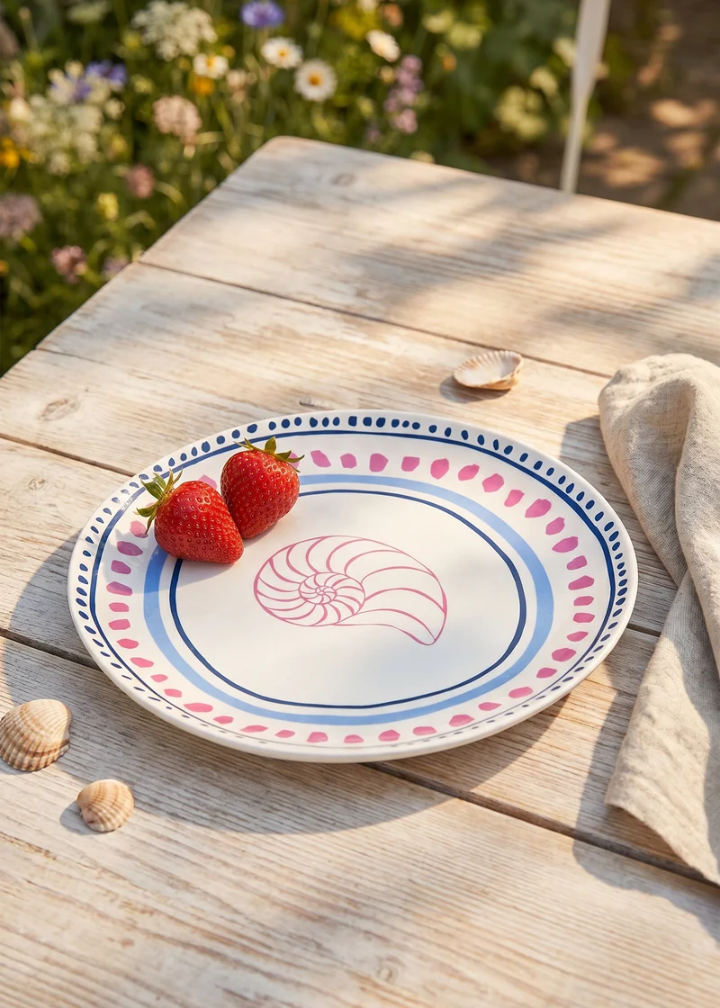 Ceramic plate with dots and seashell - 20 cm