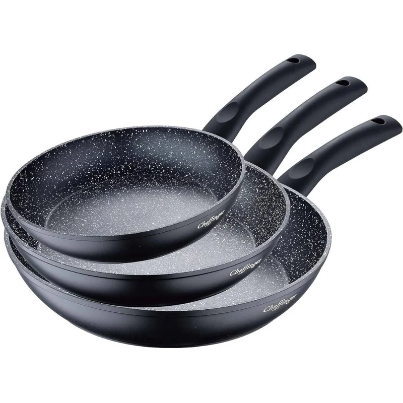 Set Tria Padelle – 3 Padelle Antiaderenti con Rivestimento Marmorizzato