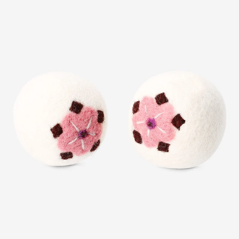 Wool laundry balls with flower motifs - 2 pcs