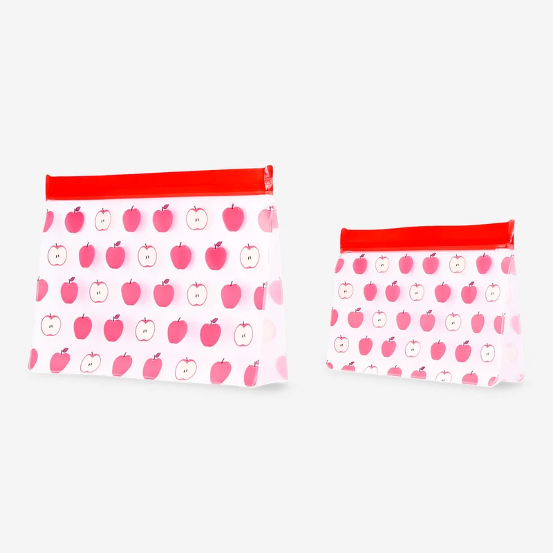 Reusable grip seal bags with red apples - 2 pcs