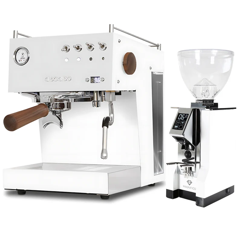 Ascaso Steel Duo PID White & Wood Set mit Eureka Magnifico 16CR weiß
