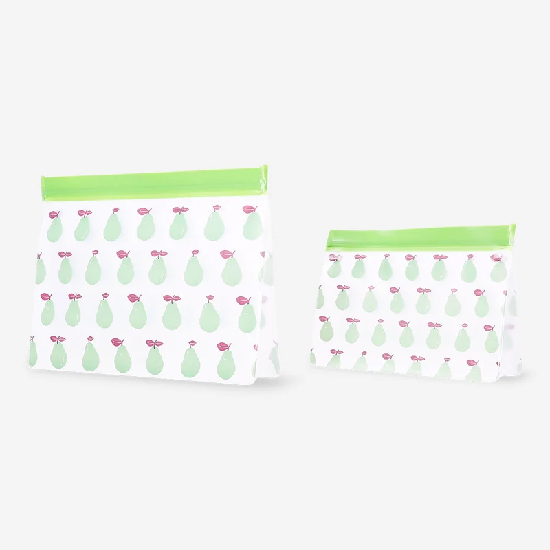Reusable grip seal bags with green pears - 2 pcs