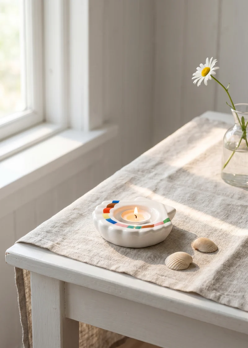 Seashell tealight holder - 10 cm white base