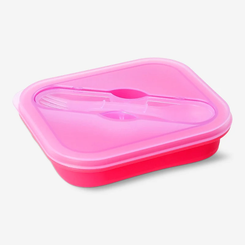 Red collapsible lunchbox with spork - 600 ml