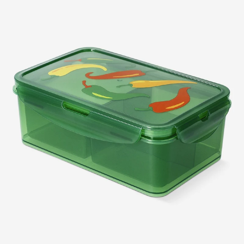 Green lunchbox with chilli print