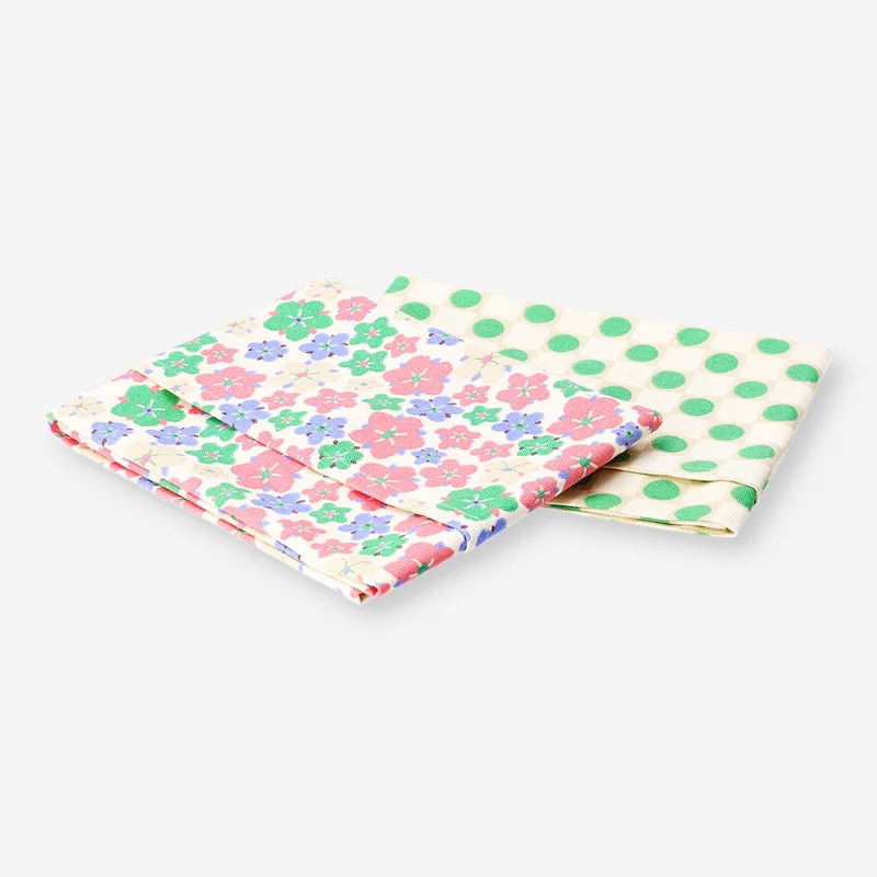 Tea towels with dots and flowers - 2 pcs
