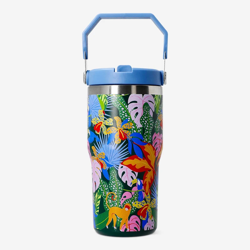 Tumbler with lid and straw - Jungle print - 600 ml