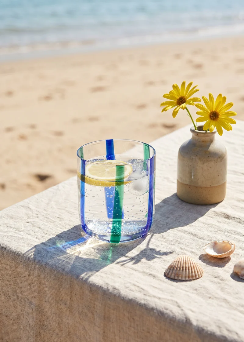 Drinking glass with blue and green stripes - 300 ml