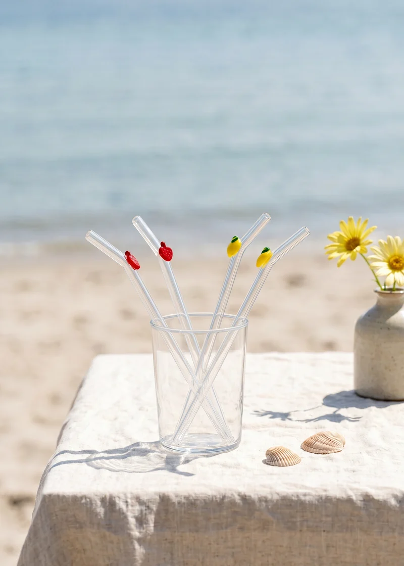 Glass straws with fruit decorations - 4 pcs