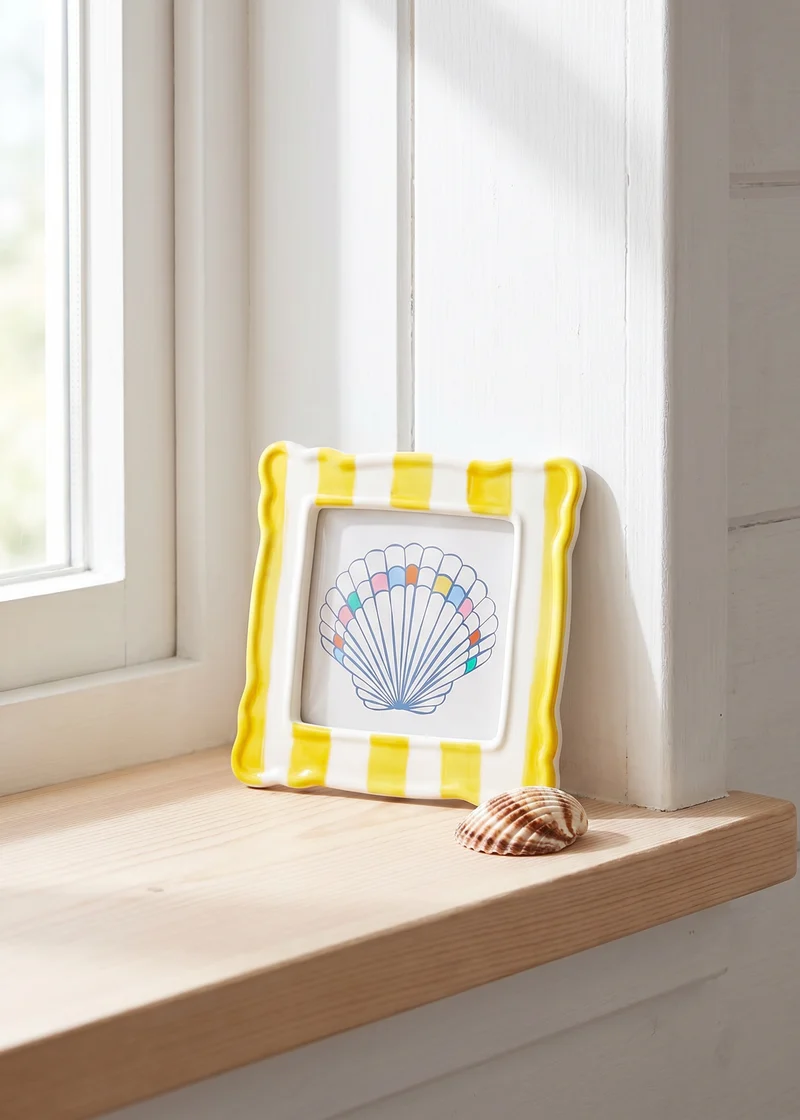 Ceramic yellow striped picture frame - 10x10 cm