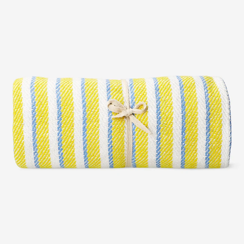 Throw blanket with yellow stripes and fringes - 120x170 cm