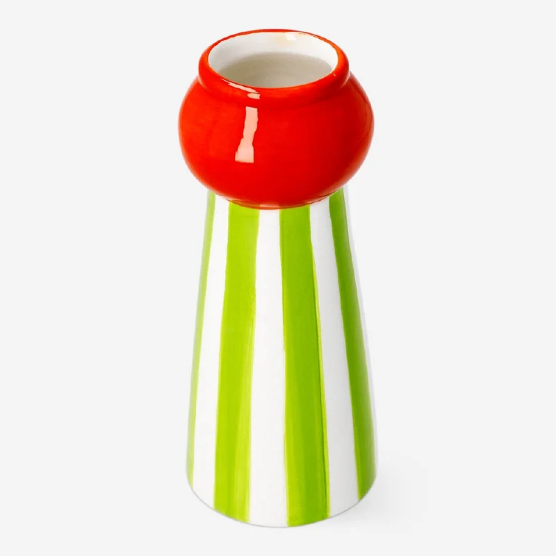 Ceramic vase with green stripes - 18 cm