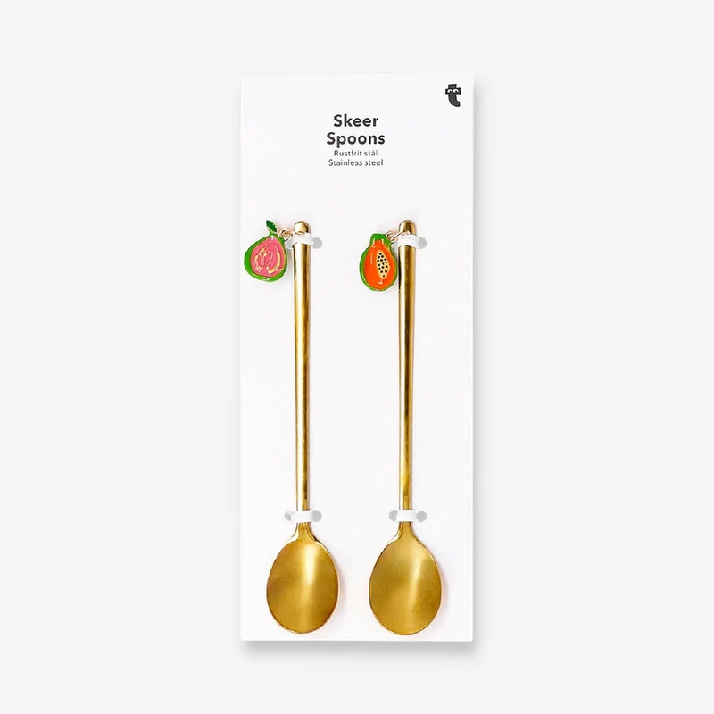 Gold dessert spoons with fruit decoration - 2 pcs