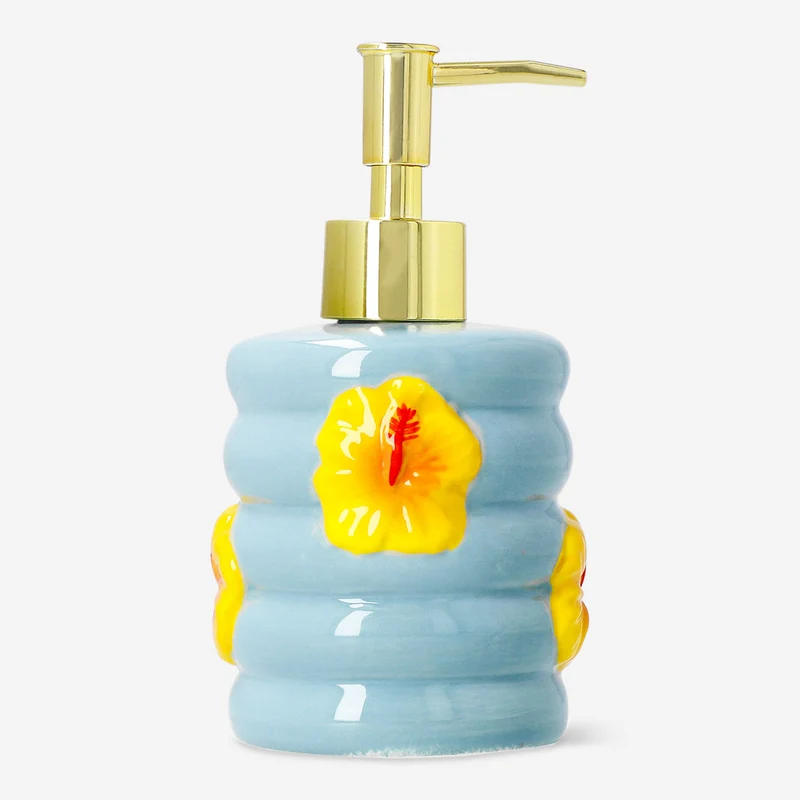 Ceramic soap dispenser - Hibiscus flower print