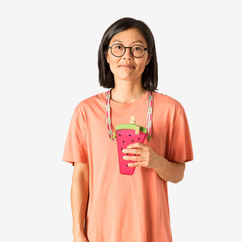 Watermelon drinking bottle with carry strap -
