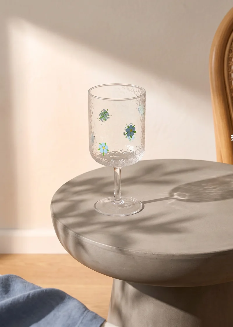 Wine glass with blue embossed flowers - 350 ml