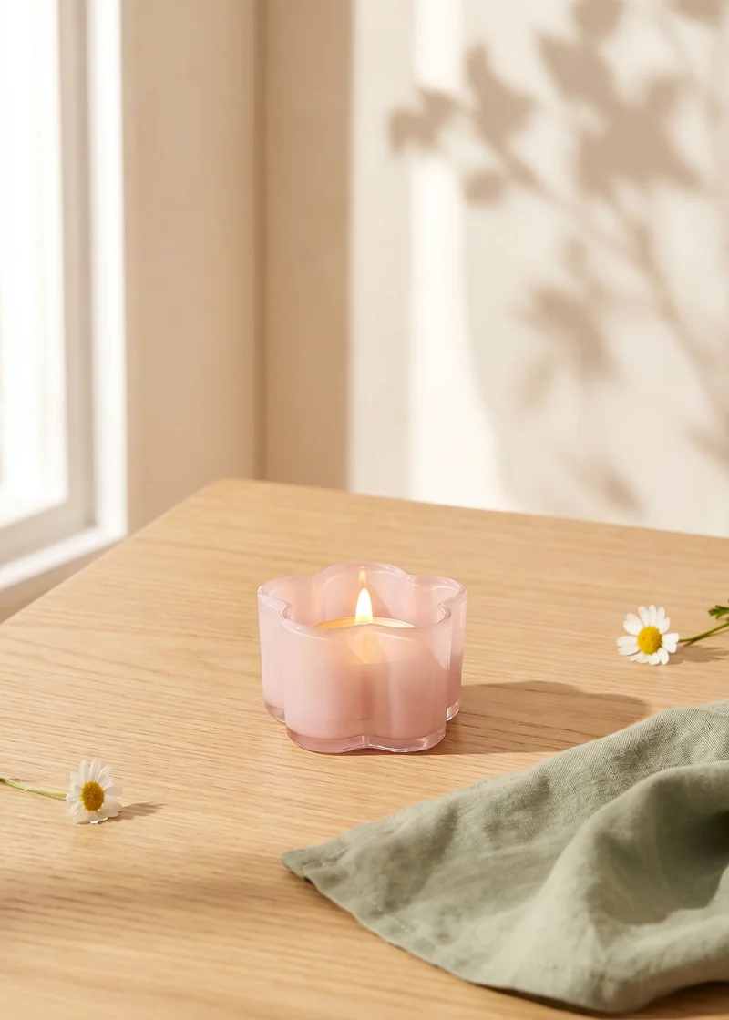 Milky pink glass tealight holder