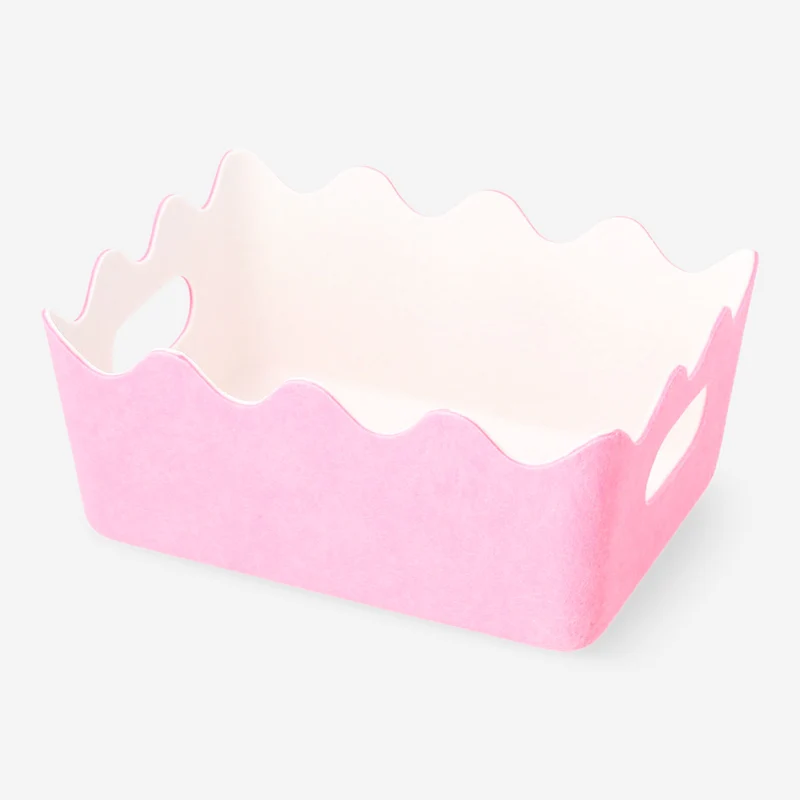 Pink felt storage basket with scalloped edges - 15x20 cm