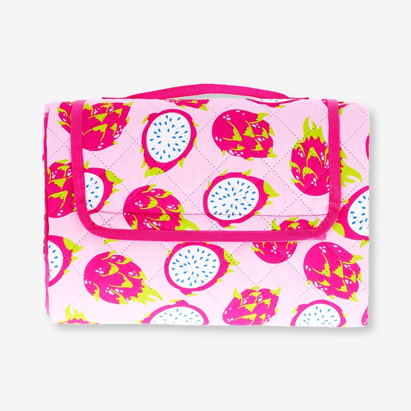 Picnic blanket with dragon fruit print and carrying strap - 170x90 cm