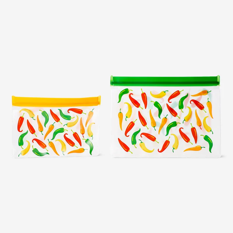 Reusable grip seal bags with chilli print - 2 pcs