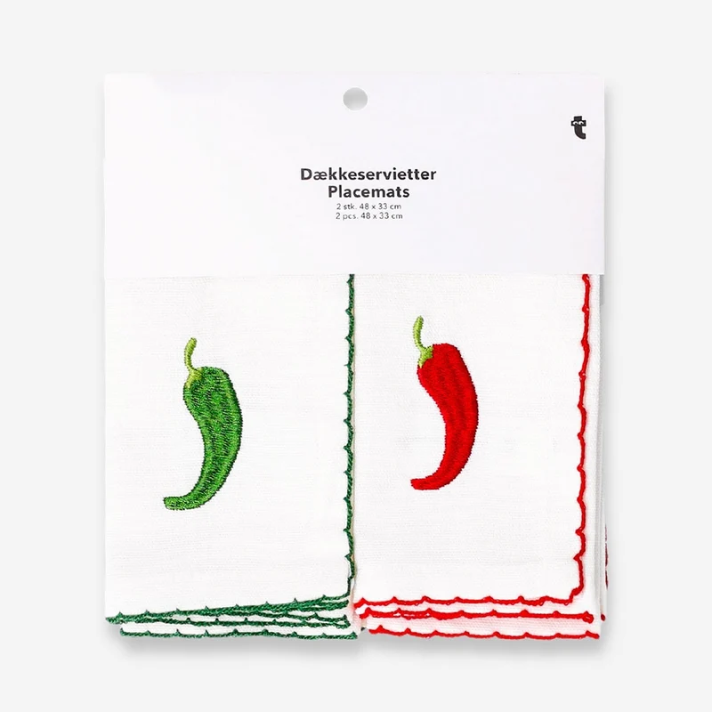 Placemats with embroidered chillies - 2 pcs
