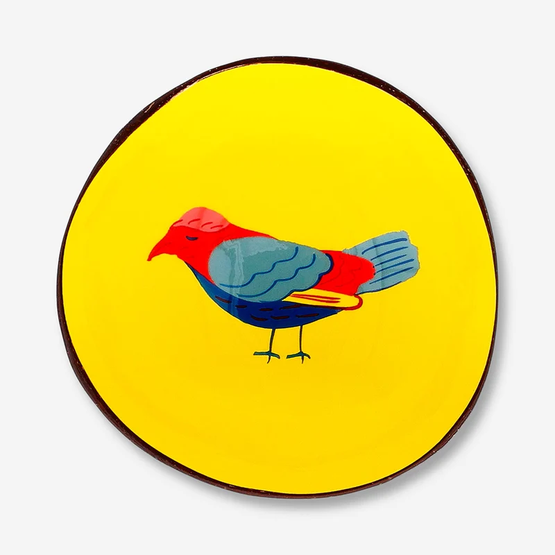 Decorative coconut bowl with hand-painted bird - 13 cm