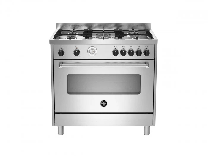 Ⓜ️🔵🔵🔵 LA GERMANIA AMN965GXT - Cucina, 5 fuochi gas, Bruciatore con Doppia Corona, Forno a Gas, 90x60 cm, Acciaio Inox, Serie Americana, Nuova classe A+