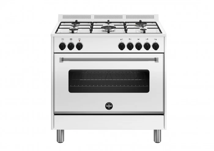 Ⓜ️🔵🔵🔵 LA GERMANIA AMN965EBV/24 - Cucina 5 fuochi gas, forno elettrico singolo, 90x60 cm, bianco, Serie Americana, Classe A