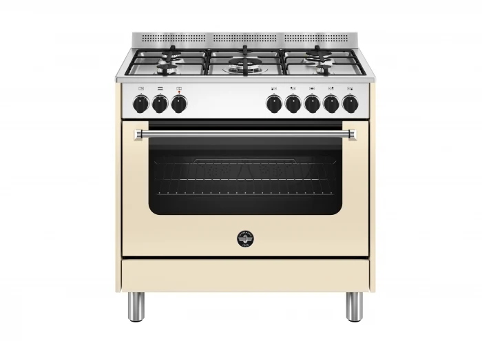 Ⓜ️🔵🔵🔵 LA GERMANIA AMN965ECRV/24 - Cucina 5 fuochi gas, forno elettrico singolo, 90x60 cm, crema opaco, Serie Americana, Classe A