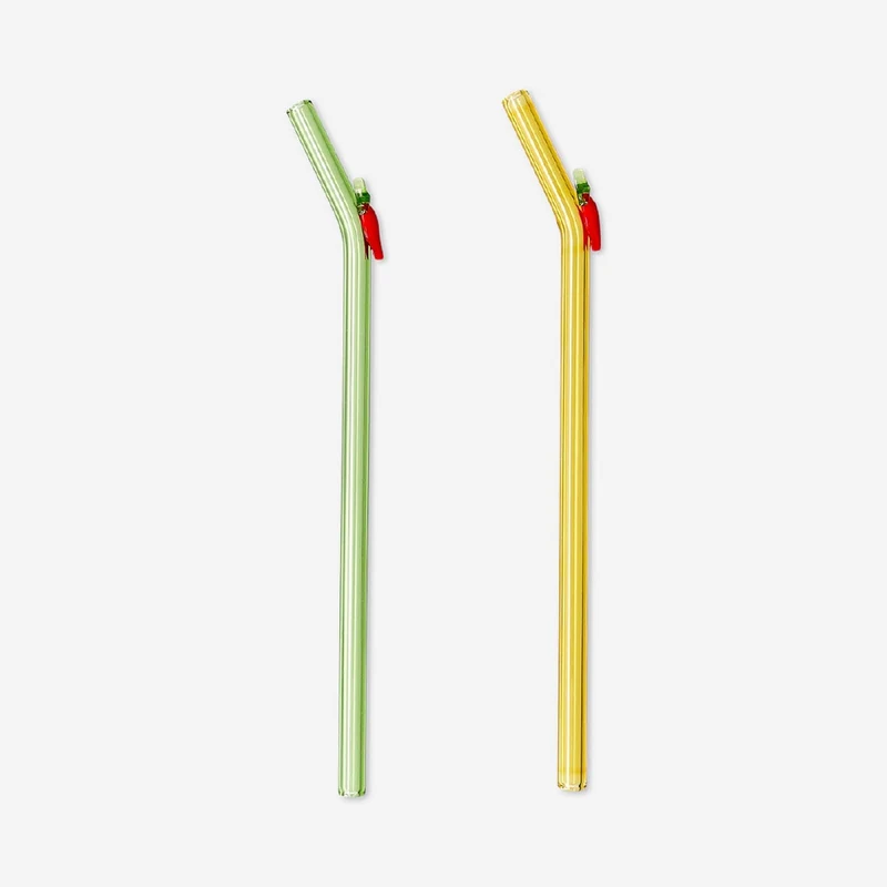 Glass straws with chilli decorations - 2 pcs