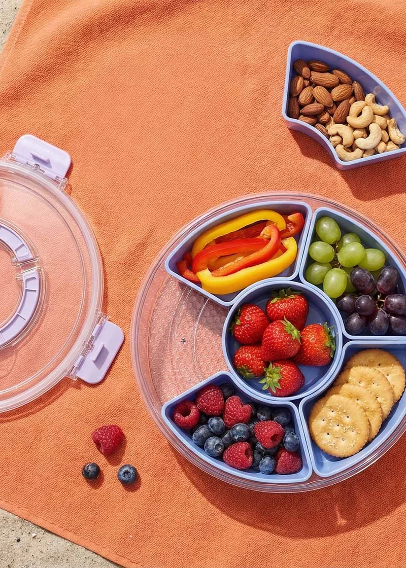 Blue rotating snack box with lid