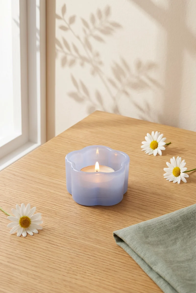 Milky blue glass tealight holder