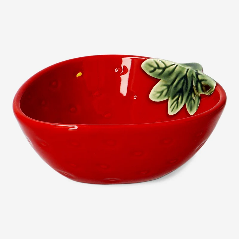 Red ceramic strawberry bowl - 14 cm