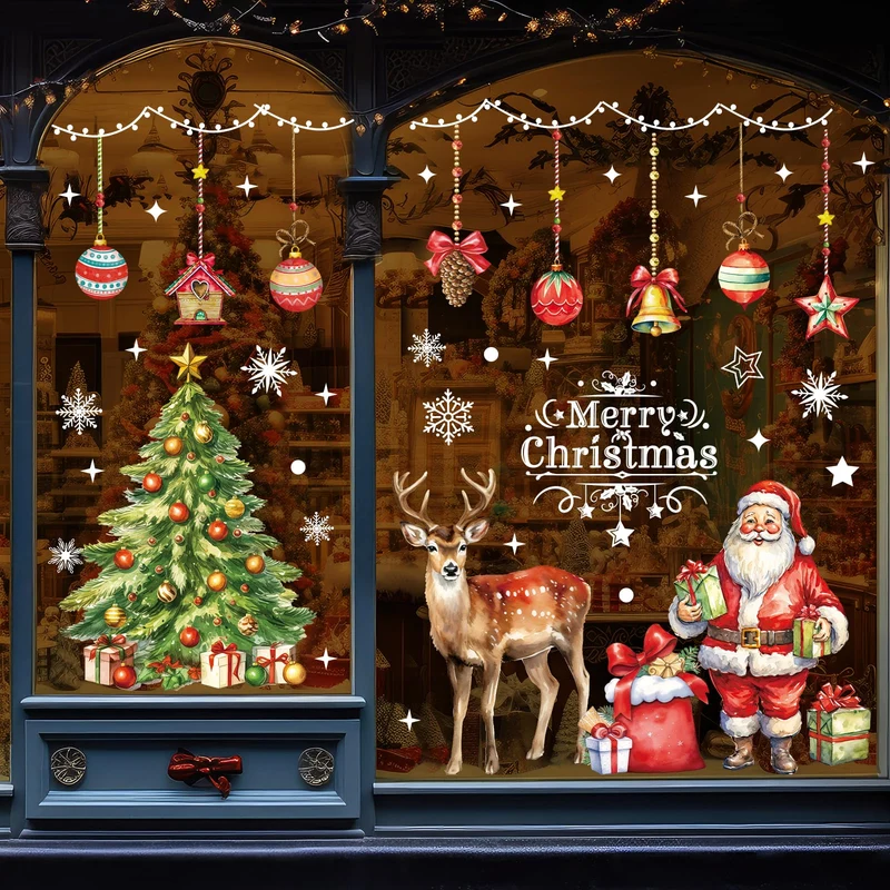 Edonkvi Adesivi Natalizi per Finestre 86 Pezzi, Vetrofanie Natalizie Grandi Decorazioni Natale Casa, Riutilizzabili Fiocchi di Neve Stickers Decalcomanie per Addobbi Vetrine Negozio Ufficio Porte