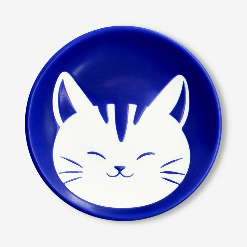 Blue plate with cat design - 10 cm