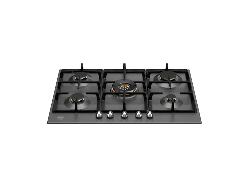 Ⓜ️🔵🔵🔵 BERTAZZONI P755CHERNE - Piano Cottura a Gas, 75 cm, Nero Opaco, Serie Heritage, 5 Fuochi, Wok Centrale