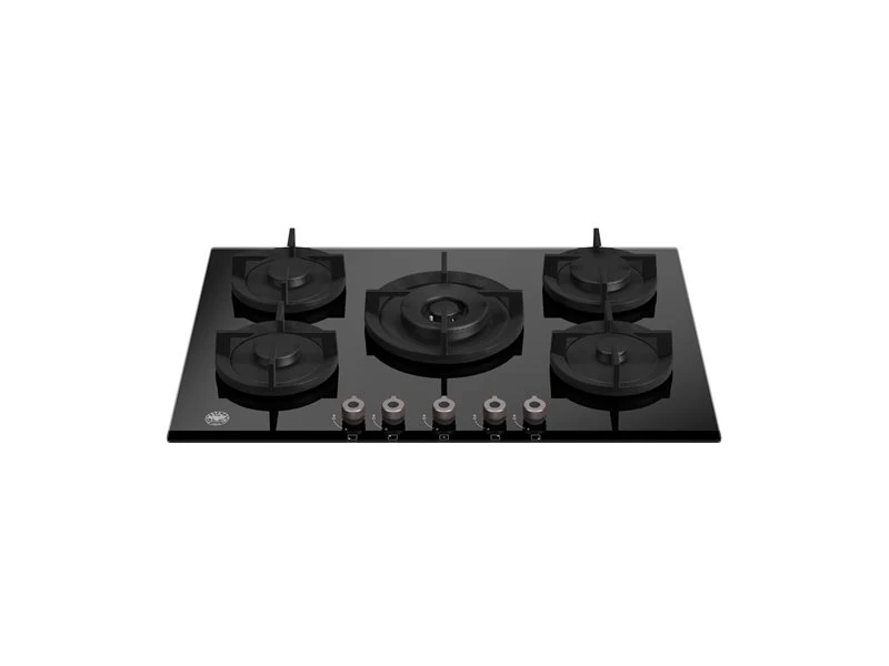 Ⓜ️🔵🔵🔵 BERTAZZONI P755CPROGNE - Piano Cottura a Gas, in Cristallo, 75 cm, Nero, 5 Fuochi, Serie Professional, Wok Centrale