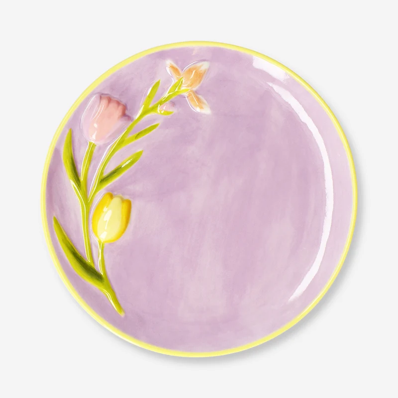 Plate with embossed flowers and bee - 20 cm