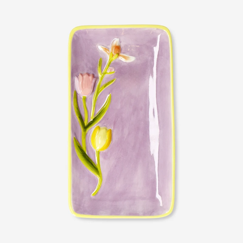 Serving plate with embossed flowers