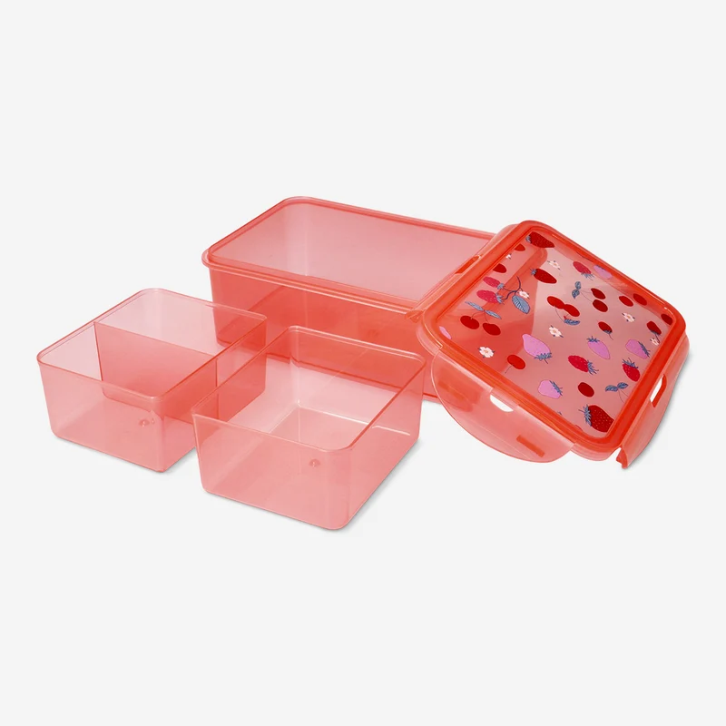 Red lunchbox with berry print