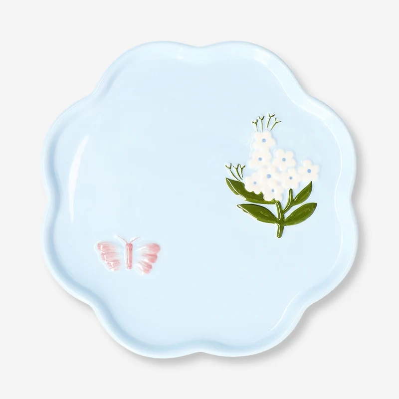 Blue floral plate with butterfly - 18 cm