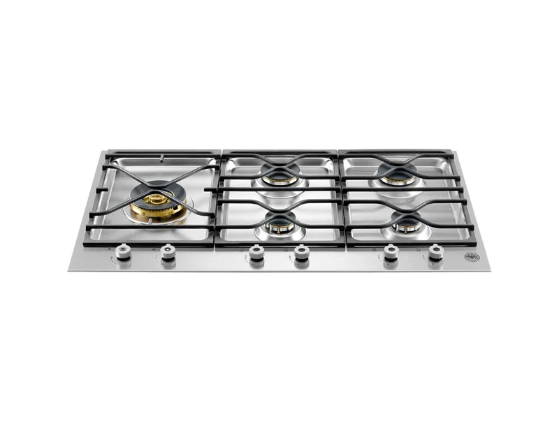 Ⓜ️🔵🔵🔵 BERTAZZONI PM365S0X - Piano Cottura, 90 cm, a Segmenti, Acciaio Inox, 5 Fuochi, Serie Professional, Dual Wok Laterale