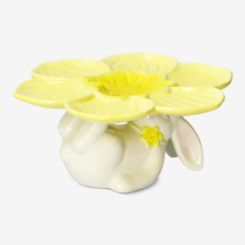 Flower cake stand with white bunny - 24 cm