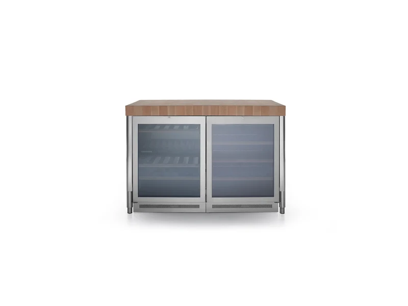 Ⓜ️🔵🔵🔵 Alpes 130C-CANTINA-1 - LIBERI IN CUCINA, Elemento Contenimento, mobile cucina, acciaio inox top ceppo in legno, larg. 130cm, prof. 65cm, alt. 90/95cm, cantine NON INCLUSO NEL PREZZO