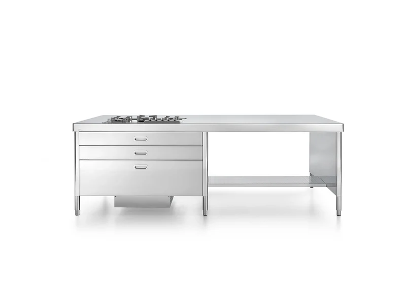 Ⓜ️🔵🔵🔵 Alpes IC250-C120+snack/1 - LIBERI IN CUCINA, Elemento Isole Cottura, acciaio inox, larga 250cm, profonda 125cm, alta 90/95cm, piano cottura incasso 79cm 5 fuochi gas, fuoco centr. con bruciatore corona Dual, 5 cassetti 120cm