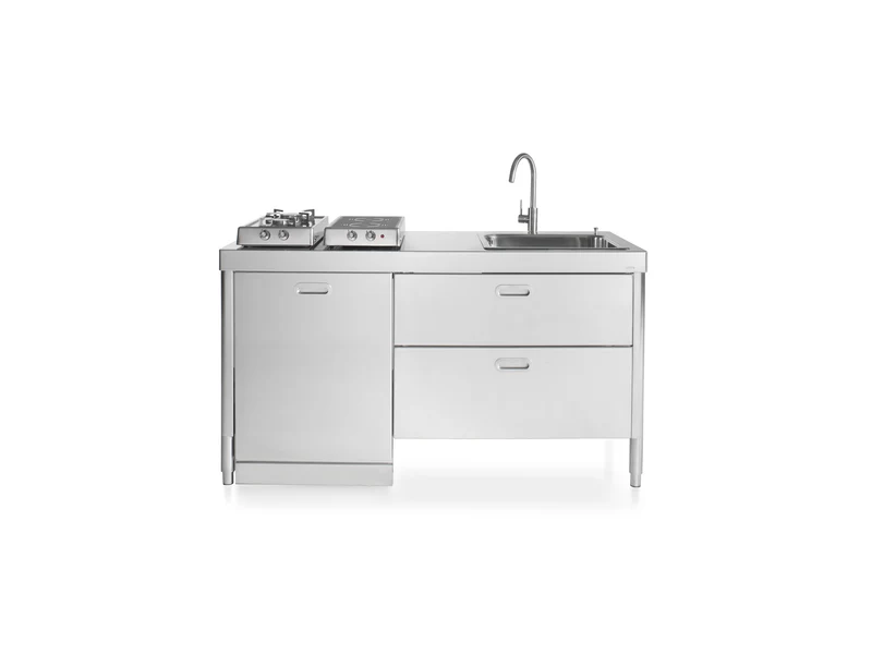 Ⓜ️🔵🔵🔵 Alpes LC160+L60+C90/1 - LIBERI IN CUCINA, Lavaggio-Cottura, Acciaio Inox dx o sx, larg. 160cm, prof. 65cm, alto 90/95cm, 2 piani cottura ribaltabili 2 fuochi a gas 2 zone a induzione, vasca incasso larga 46cm, miscelatore, 2 cassetti 90cm