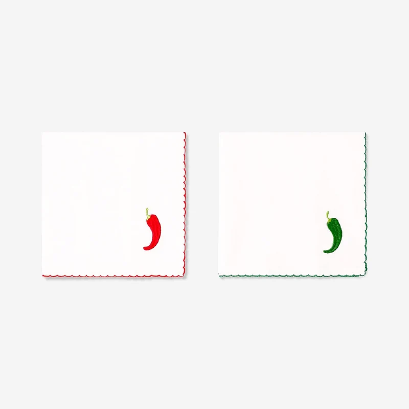 Fabric napkins with embroidered chillies - 2 pcs