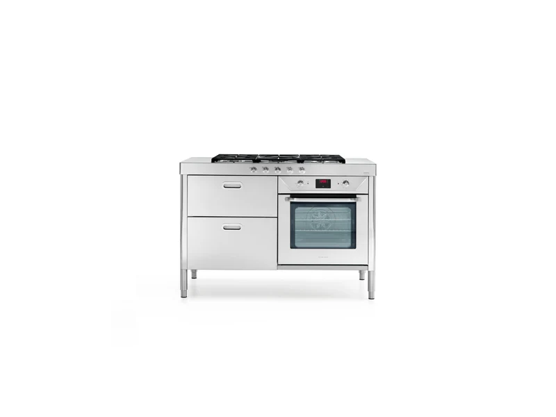 Ⓜ️🔵🔵🔵 Alpes C130-C60+F60/1 - LIBERI IN CUCINA, Elemento Cottura, Acciaio Inox, larg. 130cm, prof. 65cm, alt. 90/95cm, 5 fuochi a gas, fuoco centrale bruciatore a tripla corona Dual, F600 forno elettrico incasso 60cm, 2 cassetti 60cm